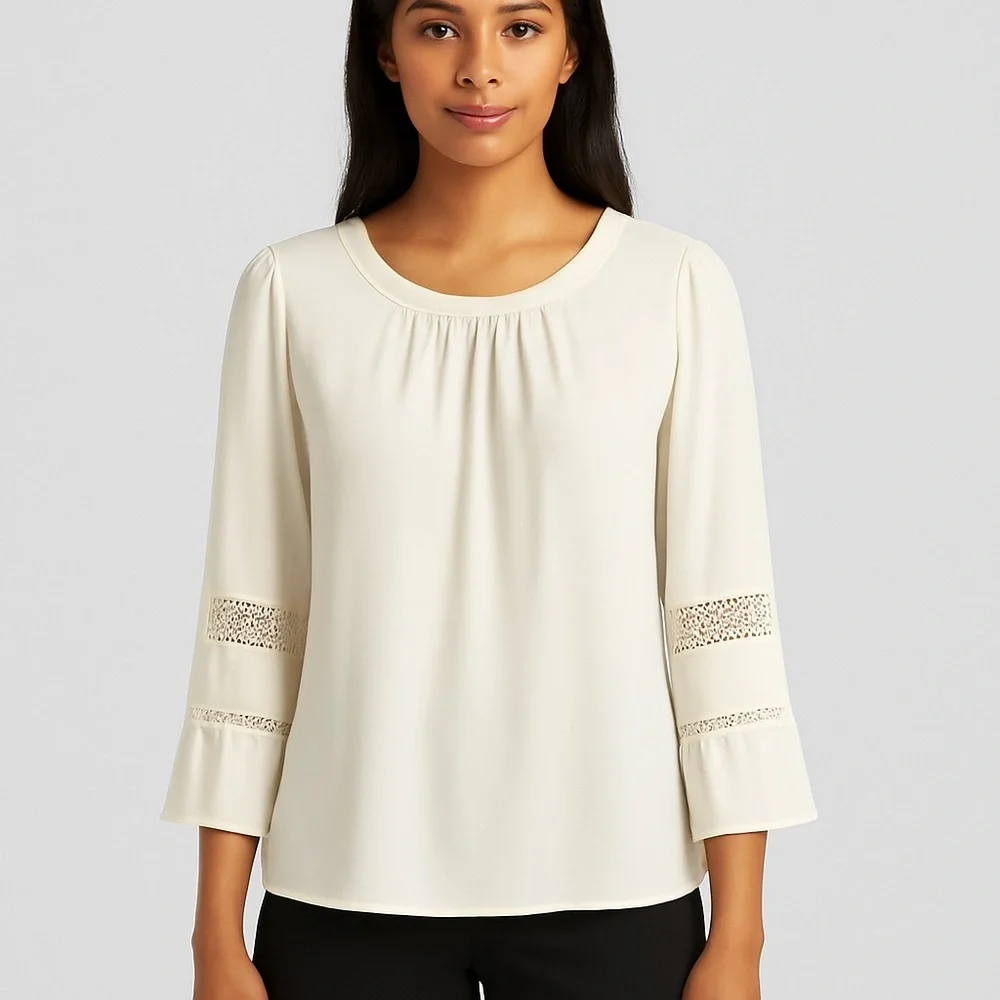 New York & Co Size Large Cream Boho Lace Blouse